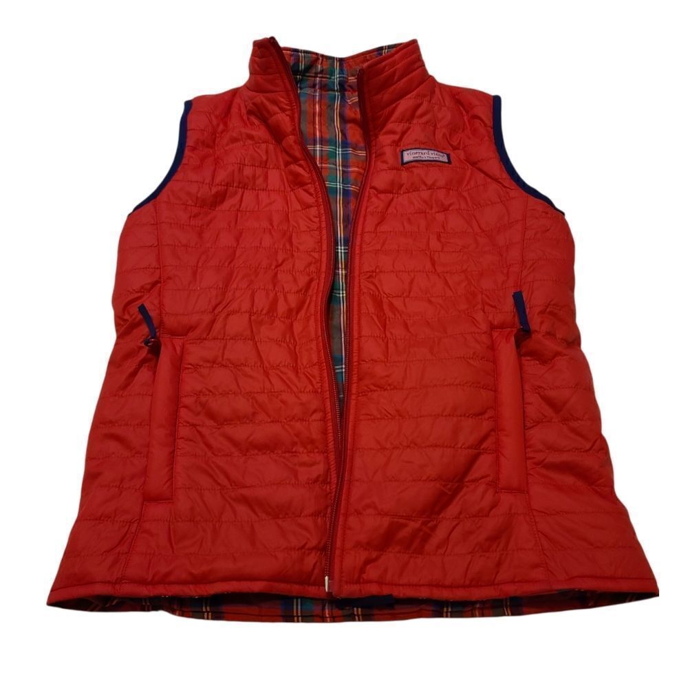 Kids Vineyard Vines Reversible Plaid Vest, Red  Size Large, 14